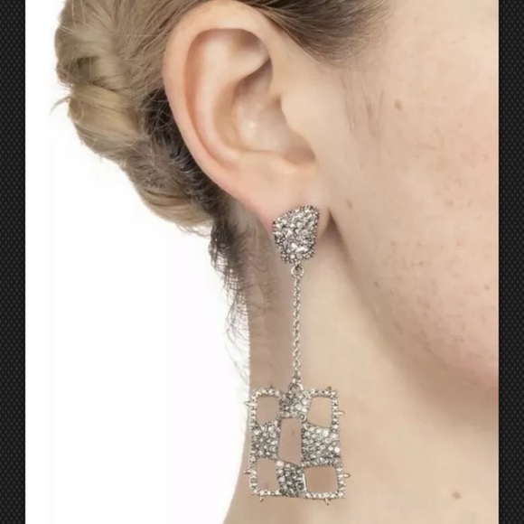 Alexis Bittar Shimmering Modern Pavé Crystal Checkerboard Drop Chain Earrings - Picture 8 of 12